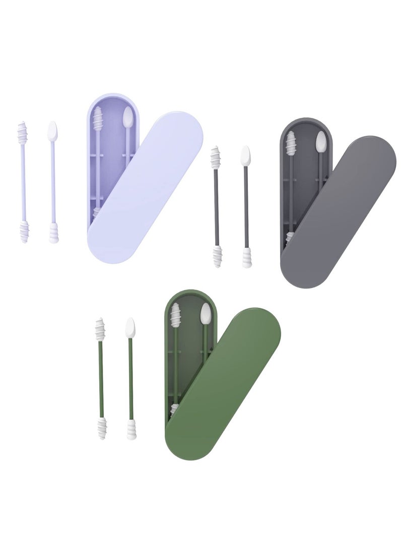 KASTWAVE - 3 boxes of silicone cotton sticks, double headed washable cotton swabs, reusable spiral cotton swabs, with storage box, for daily makeup and ear cleaning (gray, green, blue) - Image 1