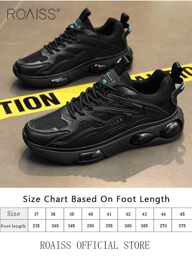 roaiss - Mens Stretch Air Cushion Running Shoes Handsome Lace up Sneakers Outdoor Non Slip Sport Shoes Men Trendy Casual Lightweight Comfy Walking Shoes for Young Men Teenagers Black Colorblock Sneakers - Image 1