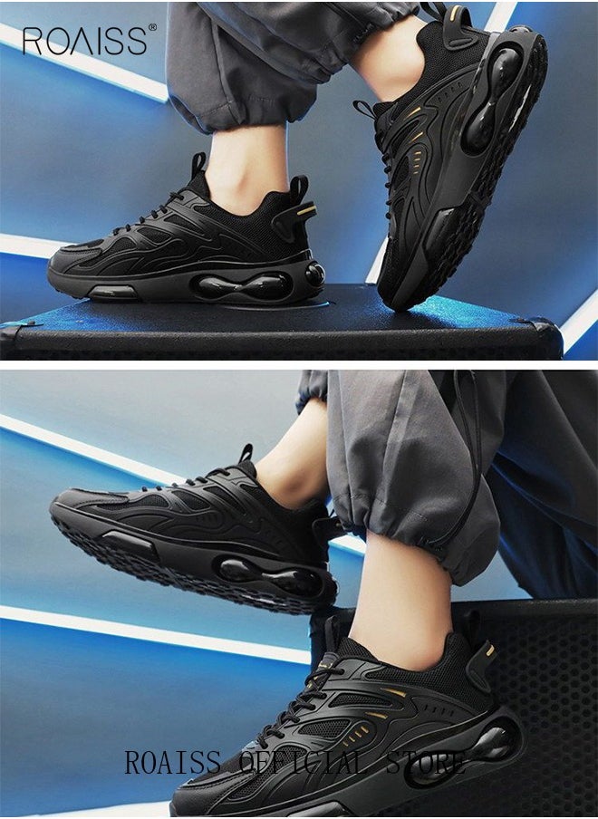 roaiss - Mens Stretch Air Cushion Running Shoes Handsome Lace up Sneakers Outdoor Non Slip Sport Shoes Men Trendy Casual Lightweight Comfy Walking Shoes for Young Men Teenagers Black Colorblock Sneakers - Image 1