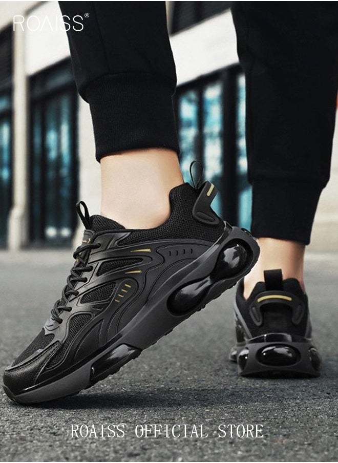 roaiss - Mens Stretch Air Cushion Running Shoes Handsome Lace up Sneakers Outdoor Non Slip Sport Shoes Men Trendy Casual Lightweight Comfy Walking Shoes for Young Men Teenagers Black Colorblock Sneakers - Image 1