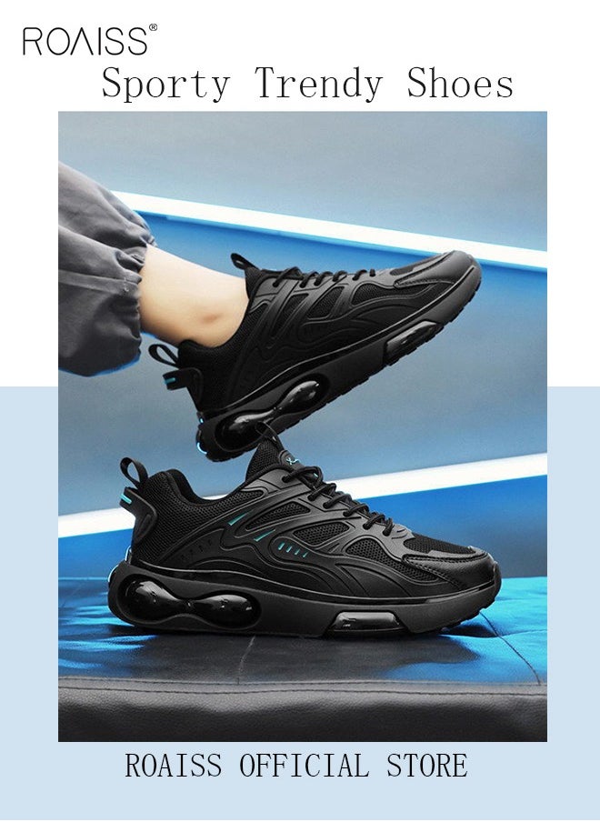 roaiss - Mens Stretch Air Cushion Running Shoes Handsome Lace up Sneakers Outdoor Non Slip Sport Shoes Men Trendy Casual Lightweight Comfy Walking Shoes for Young Men Teenagers Black Colorblock Sneakers - Image 1