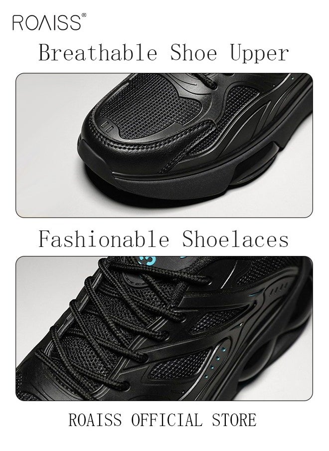 roaiss - Mens Stretch Air Cushion Running Shoes Handsome Lace up Sneakers Outdoor Non Slip Sport Shoes Men Trendy Casual Lightweight Comfy Walking Shoes for Young Men Teenagers Black Colorblock Sneakers - Image 1