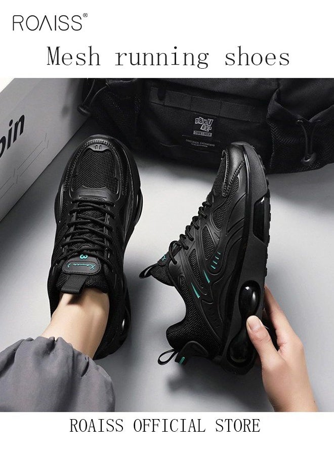 roaiss - Mens Stretch Air Cushion Running Shoes Handsome Lace up Sneakers Outdoor Non Slip Sport Shoes Men Trendy Casual Lightweight Comfy Walking Shoes for Young Men Teenagers Black Colorblock Sneakers - Image 1