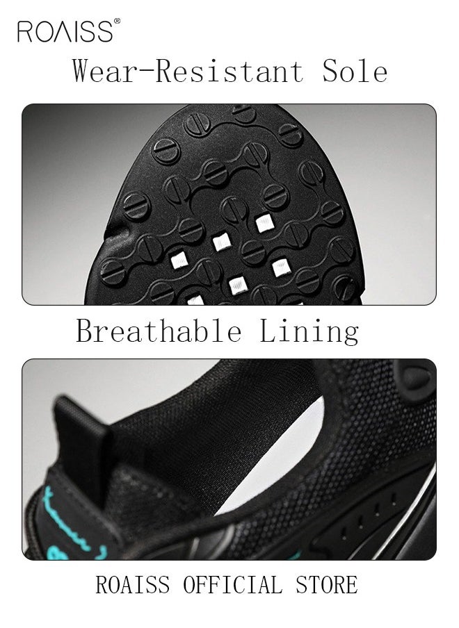 roaiss - Mens Stretch Air Cushion Running Shoes Handsome Lace up Sneakers Outdoor Non Slip Sport Shoes Men Trendy Casual Lightweight Comfy Walking Shoes for Young Men Teenagers Black Colorblock Sneakers - Image 1