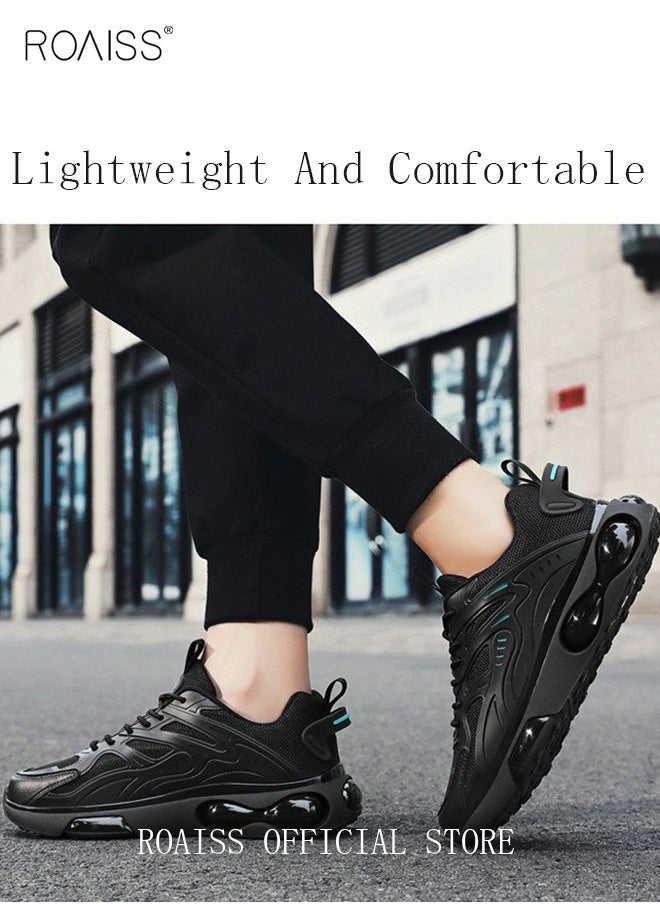 roaiss - Mens Stretch Air Cushion Running Shoes Handsome Lace up Sneakers Outdoor Non Slip Sport Shoes Men Trendy Casual Lightweight Comfy Walking Shoes for Young Men Teenagers Black Colorblock Sneakers - Image 1