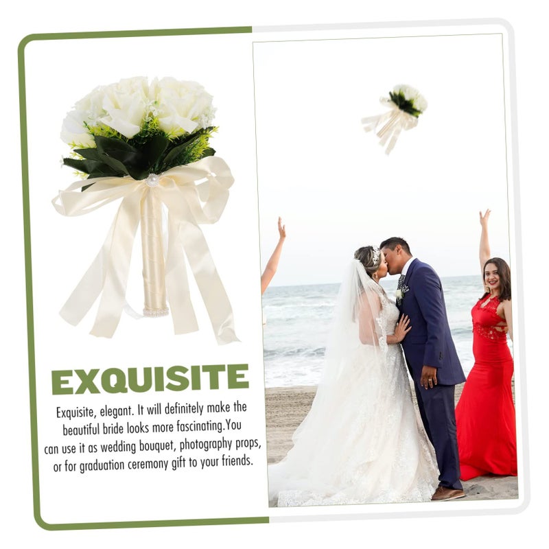 Lifelike Silk Rose Wedding Bouquet Faux Bridal Tossing Decoration Prop - Image 5