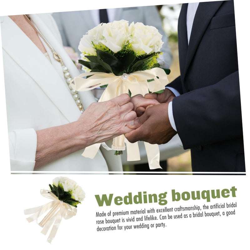 Lifelike Silk Rose Wedding Bouquet Faux Bridal Tossing Decoration Prop - Image 3