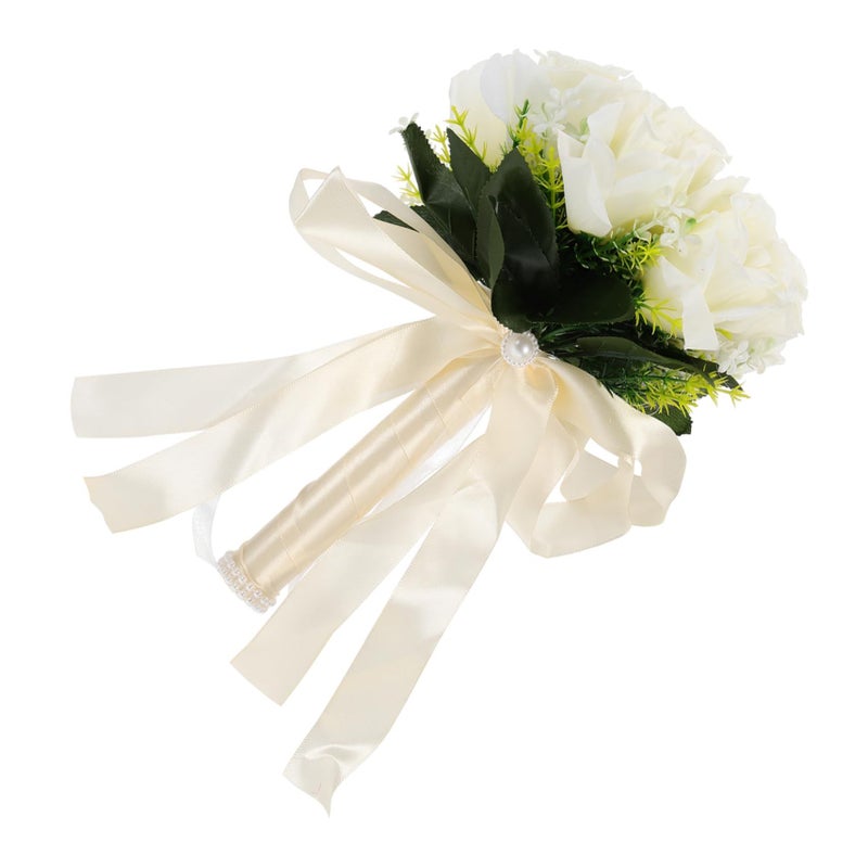 Lifelike Silk Rose Wedding Bouquet Faux Bridal Tossing Decoration Prop - Image 2