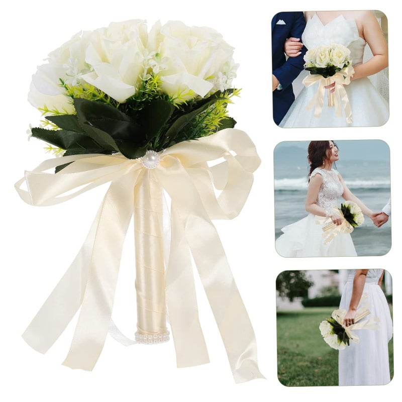 Lifelike Silk Rose Wedding Bouquet Faux Bridal Tossing Decoration Prop - Image 4