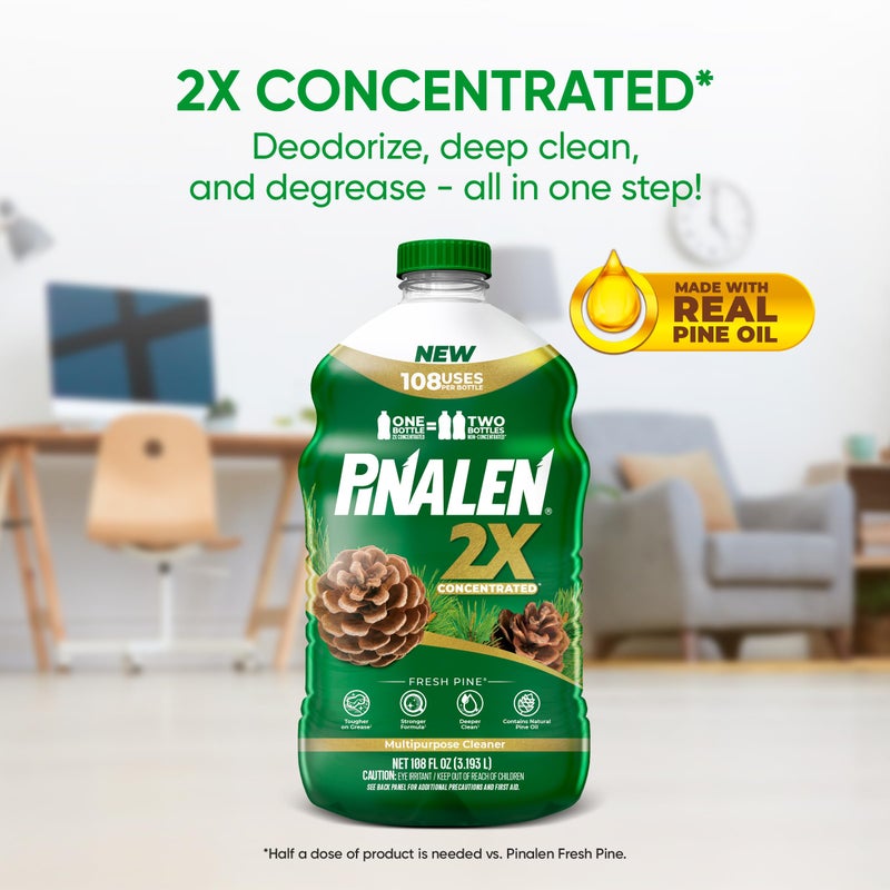 PINALEN منظف متعدد الاستخدامات بتركيز 2X ماكس أرومات من بينالين - رائحة الصنوبر المنعشة - 108 أونصة سائلة - منظف لجميع الأغراض للمطبخ، الحمام، الأرضيات والهواء الطلق - Image 2