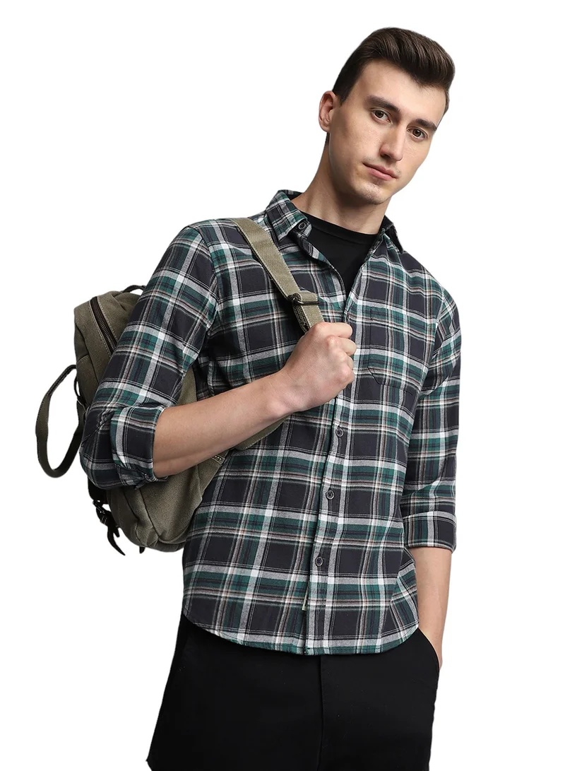Dennis Lingo Green Casual Shirt for Men - Slim Fit, Cotton