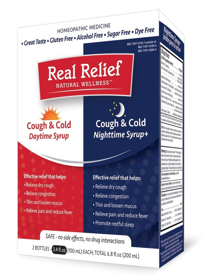 Real Relief Natural Wellness Cough and Cold Syrup Combo Pack Daytime Formula and Nighttime Formula, 2 x 3.4 Fl Oz - Image 1
