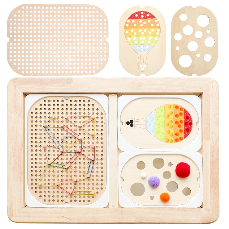 IEATFO 3Pack Wooden Sensory Boards Sensory Table Large and Small Storage Box Inserts Pegboard Size Color Cognitive Boards Accessories Include Wooden Pegs Elastics Pompoms - Image 4