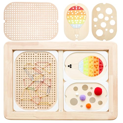 IEATFO 3Pack Wooden Sensory Boards Sensory Table Large and Small Storage Box Inserts Pegboard Size Color Cognitive Boards Accessories Include Wooden Pegs Elastics Pompoms - Image 1