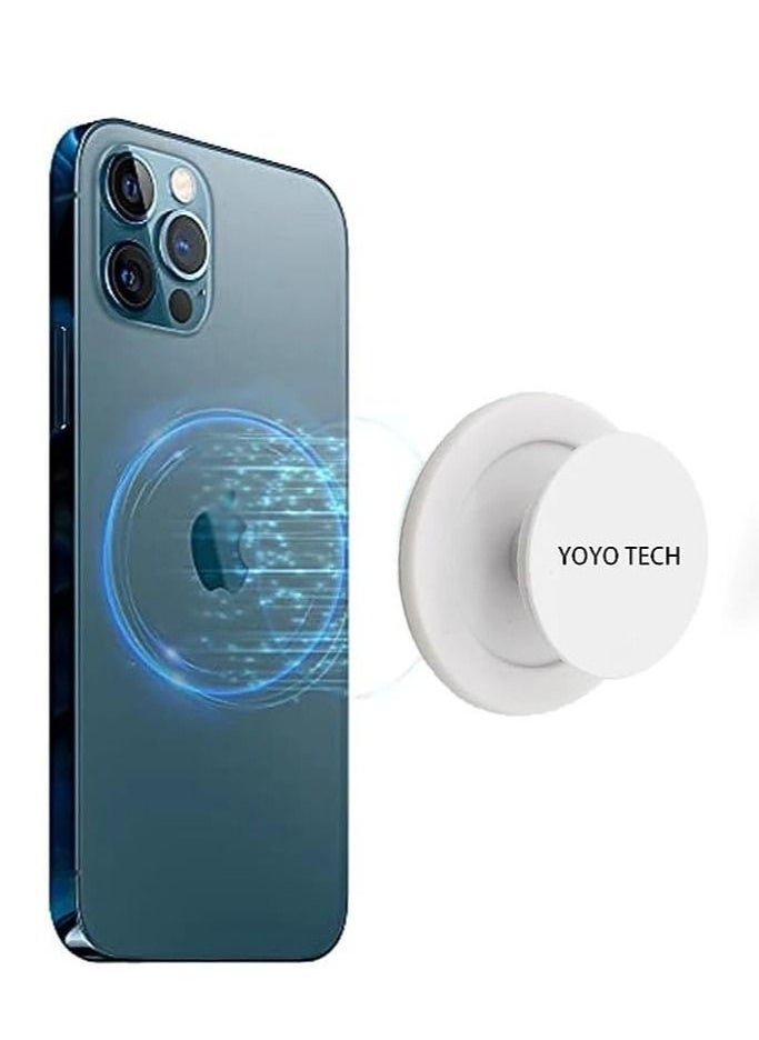 YoYoTech POP MAG Grip Magnetic Phone Holder for Phone and Tablets with Expanding Kickstand Function Swappable Top Magnetic Mobile Phone Holder White  - Image 1