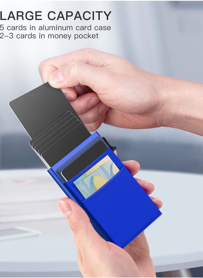 SYOSI - Slim Card Holder Wallet - Minimalist Pop up Leather Wallet for Men RFID Blocking (Blue) - Image 1