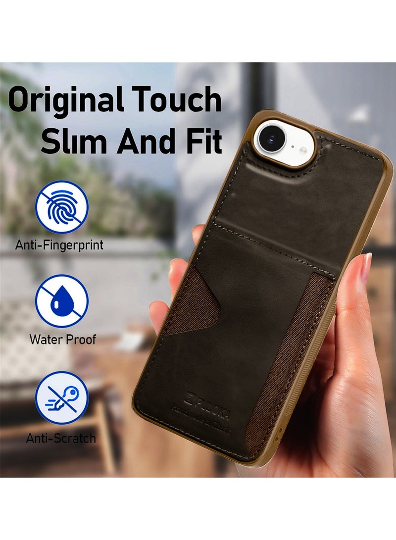 PULOKA Apple iPhone 16e 2025 PULOKA Card Holder Skin-feel PU Leather Back Silicone Sides Case Cover - Brown - Image 2