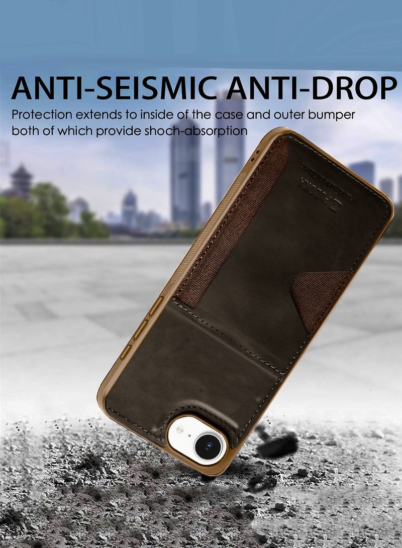 PULOKA Apple iPhone 16e 2025 PULOKA Card Holder Skin-feel PU Leather Back Silicone Sides Case Cover - Brown - Image 3