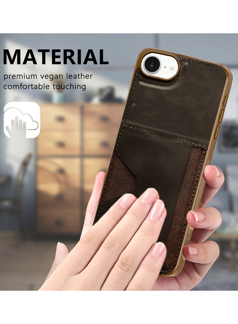 PULOKA Apple iPhone 16e 2025 PULOKA Card Holder Skin-feel PU Leather Back Silicone Sides Case Cover - Brown - Image 4
