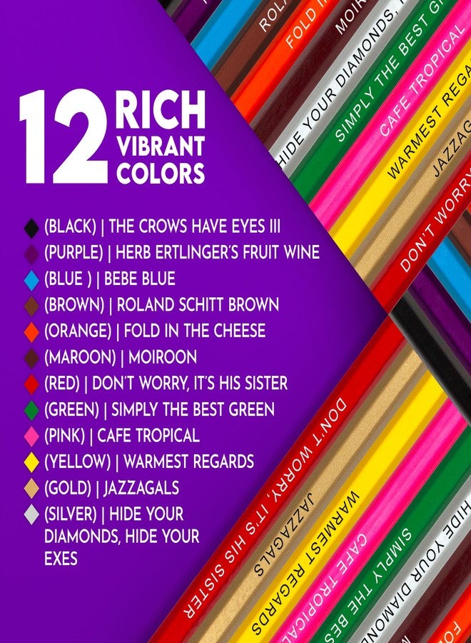 Pun Labs Colored Pencil Set, Schitty's Creek-Inspired, 12 Ct Pencils with Clever Foil-Stamped Sayings, TV Show Coloring Book for Adults, 5 Pages Included, Unique Fan Gifts, Schitts Creek-Merchandise - Image 2