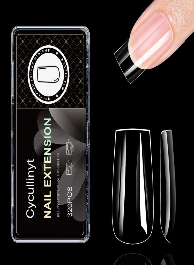 Cycullinyt 320Pcs Square Soft Gel Nail Tips, Sculpted Square Medium Nails, 16 Sizes Full Cover Acrylic Fake Nails Clear False Nail Extension for Beginner and Professional Home Salon DIY - Image 1