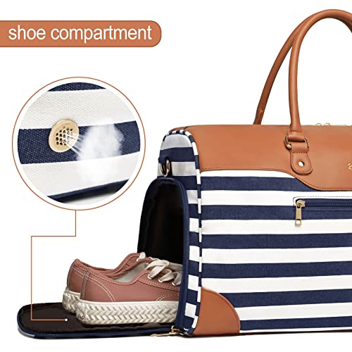 Bosidu Weekender Bags for Women Canvas Travel Duffel Bags with Shoe compartment Overnight Carry On Large Duffle Bag for Travel Business Trip Gym Sport Daily use - Image 3