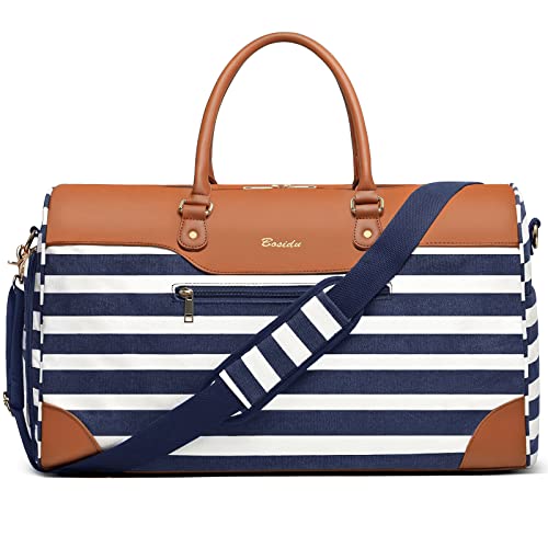 Bosidu Weekender Bags for Women Canvas Travel Duffel Bags with Shoe compartment Overnight Carry On Large Duffle Bag for Travel Business Trip Gym Sport Daily use - Image 1