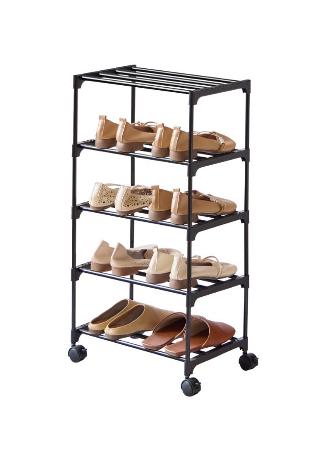 Small Shoe Rack with Wheels, Slide-Out Metal Shoe Racks Storage, Anti-Rust Coating, Stackable Design - 16.9W for Entryway, Kitchen, Living Room & Office - Black - Image 1