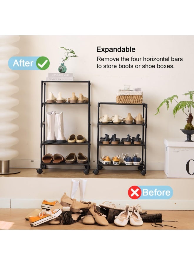 Small Shoe Rack with Wheels, Slide-Out Metal Shoe Racks Storage, Anti-Rust Coating, Stackable Design - 16.9W for Entryway, Kitchen, Living Room & Office - Black - Image 5