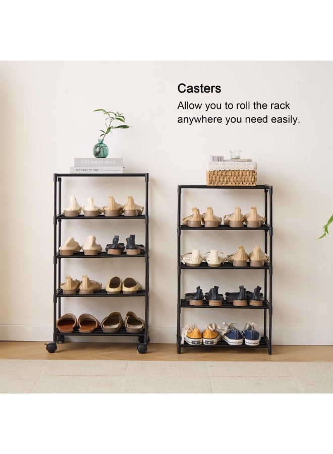 Small Shoe Rack with Wheels, Slide-Out Metal Shoe Racks Storage, Anti-Rust Coating, Stackable Design - 16.9W for Entryway, Kitchen, Living Room & Office - Black - Image 4
