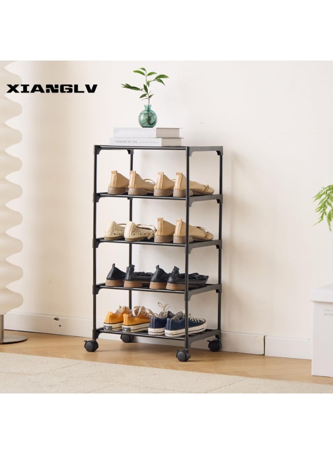 Small Shoe Rack with Wheels, Slide-Out Metal Shoe Racks Storage, Anti-Rust Coating, Stackable Design - 16.9W for Entryway, Kitchen, Living Room & Office - Black - Image 2