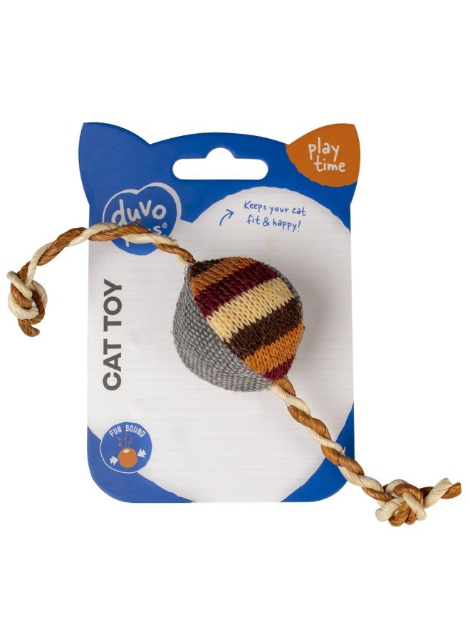 Duvo+ Knitted Ball With Strings 23X4X3,5Cm Brown Cat Toy