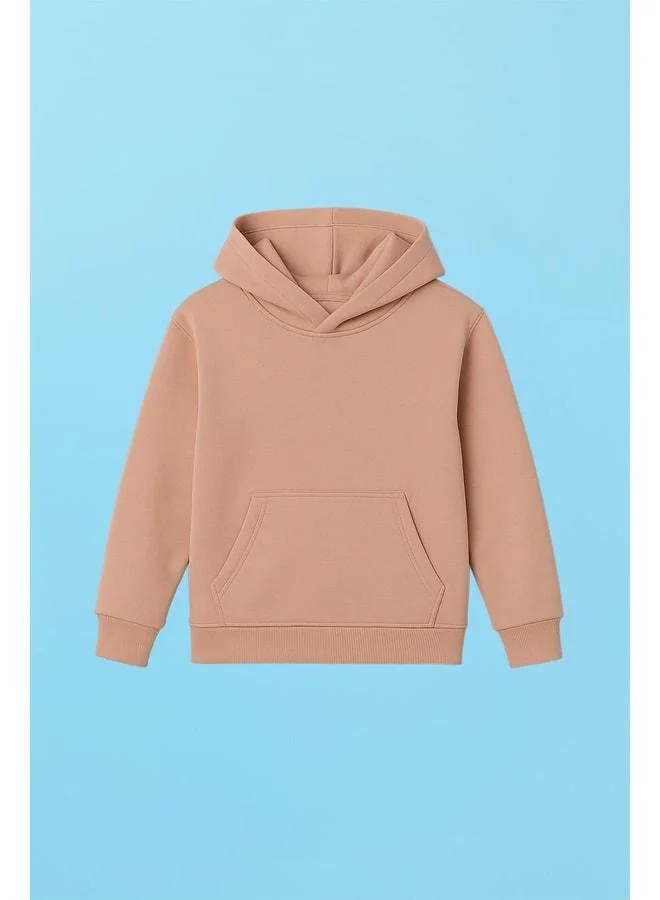 Perendi Unisex Hooded Kangaroo Pocket Ribbed Winter Sweatshirt - Earth.