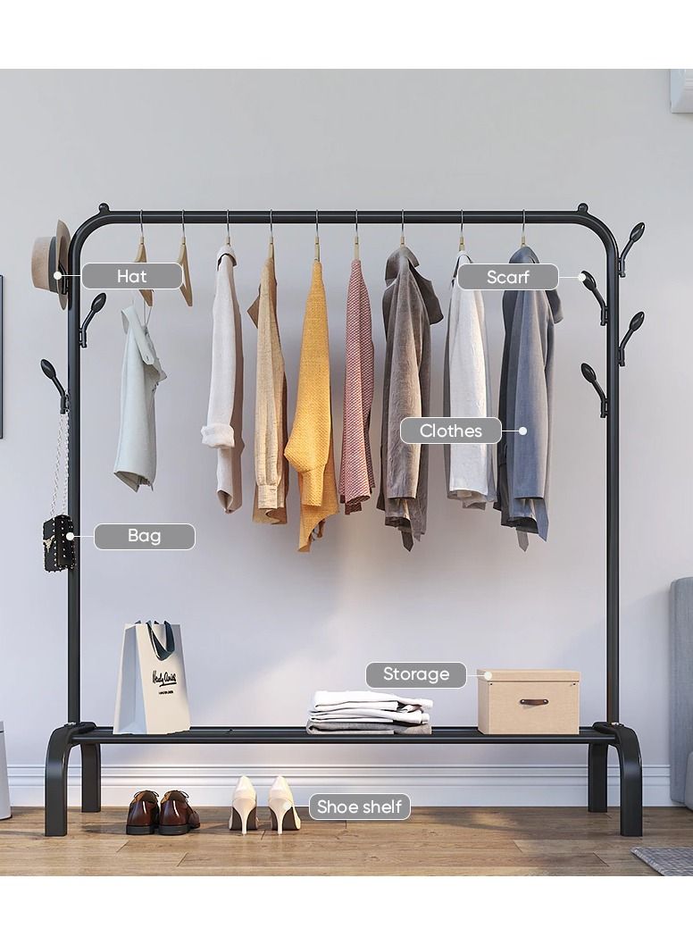 DubaiGallery شماعة ملابس معدنية متينة لتعليق الملابس داخل غرف النوم مع قضيب علوي ورف تخزين سفلي ورف تخزين مرتفع - Image 2