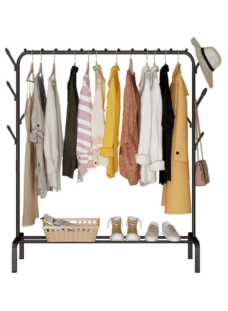 DubaiGallery شماعة ملابس معدنية متينة لتعليق الملابس داخل غرف النوم مع قضيب علوي ورف تخزين سفلي ورف تخزين مرتفع - Image 1