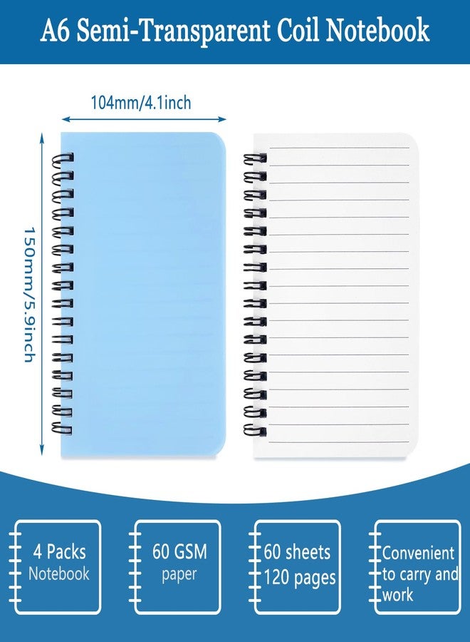 KTOJOY Spiral Notebook 4 Pack Small Pocket Notebook 4.1''x5.9'' A6 Mini Journal Plastic Hardcover Ruled Notebook 4 Color 480 Pages for School Work and Aesthetic Gift Office Supplies for Teen Girls,Boys - Image 2