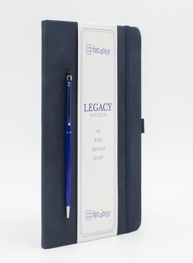 Kitabby | Legacy Magpen | A5 Size Hard Bound Notebook with Pen | 160 Pages | 100 gsm Natural Shade Paper | PU Leather Cover - (Navy Blue) - Image 3