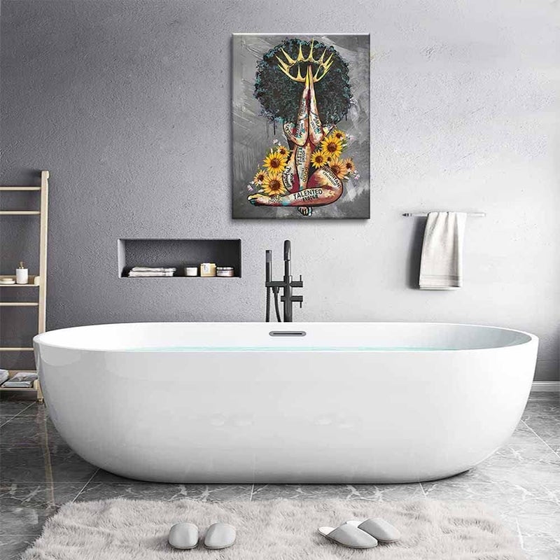 AKOTAC Framed African American Wall Art Black Queen Girl Praying Sunflower Portrait Gray Art Modern Abstract Canvas Prints Painting Artwork Wall Decor Home Decoration for Bedroom Living Room Ready to Hang - Image 3