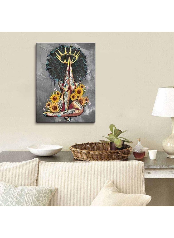AKOTAC Framed African American Wall Art Black Queen Girl Praying Sunflower Portrait Gray Art Modern Abstract Canvas Prints Painting Artwork Wall Decor Home Decoration for Bedroom Living Room Ready to Hang - Image 4