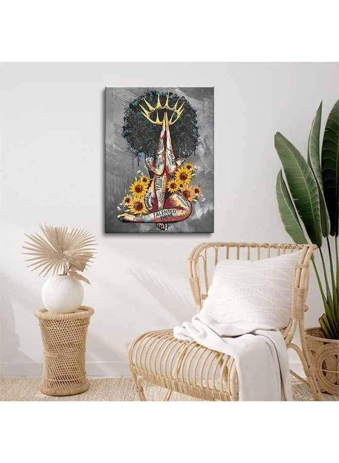 AKOTAC Framed African American Wall Art Black Queen Girl Praying Sunflower Portrait Gray Art Modern Abstract Canvas Prints Painting Artwork Wall Decor Home Decoration for Bedroom Living Room Ready to Hang - Image 5