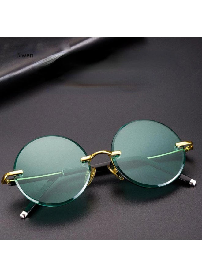 Generic - Green Crystal Stone Sunglasses Man Fashion Round Rimless Glass Sun Glasses Woman Mineral Lens Retro Quality gafas de sol hombre-Lenses Color:Gold - Image 1