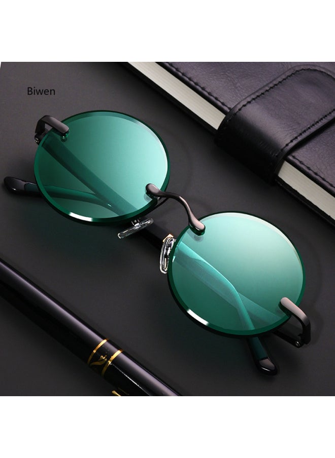 Generic - Green Crystal Stone Sunglasses Man Fashion Round Rimless Glass Sun Glasses Woman Mineral Lens Retro Quality gafas de sol hombre-Lenses Color:Gold - Image 1