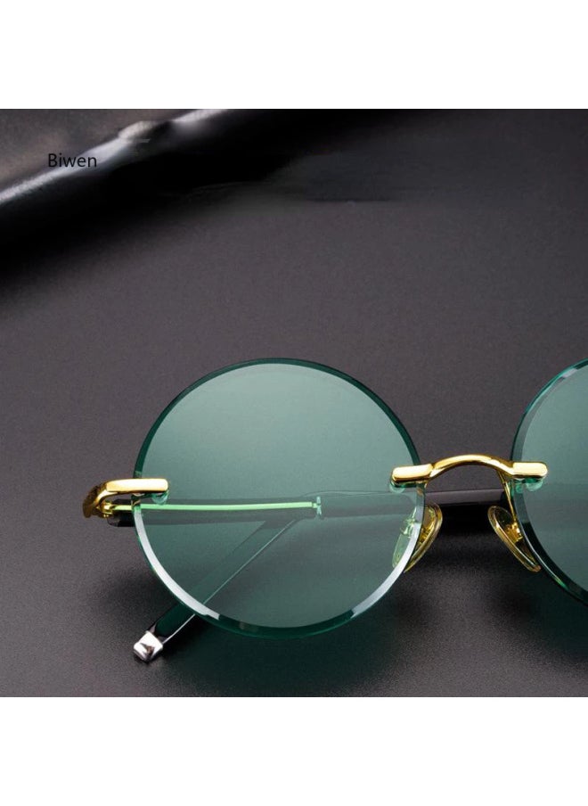 Generic - Green Crystal Stone Sunglasses Man Fashion Round Rimless Glass Sun Glasses Woman Mineral Lens Retro Quality gafas de sol hombre-Lenses Color:Gold - Image 1
