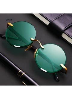 Green Crystal Stone Sunglasses Man Fashion Round Rimless Glass Sun Glasses Woman Mineral Lens Retro Quality gafas de sol hombre-Lenses Color:Gold