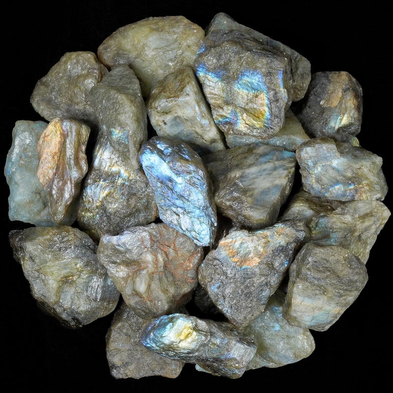 Crocon 1LB Labradorite Rough Bulk Natural Stone Raw Stone Tumbling Cabbing Polishing Mining Chakra Balancing Reiki Healing Good Luck Home Office Decor