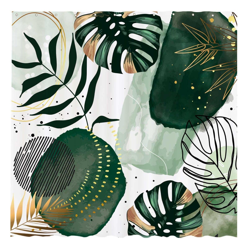 Funnytree 72x72 Green Chic Abstract Shower Curtain Boho Leaves Tropical Watercolor Simple Minimalist Fancy Modern Bathroom Bathtubs Decor Washable