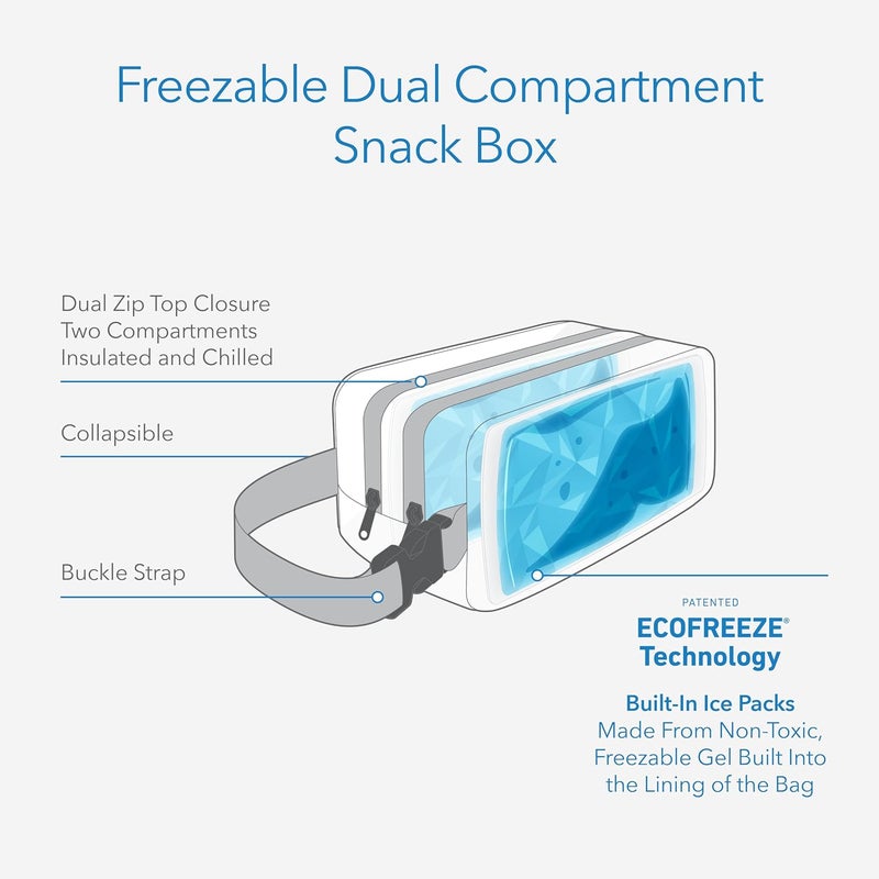 PackIt Freezable Dual Compartment Snack Box Black Insulated and Freezable with ECOFREEZE Technology Buckle Handle Zip Closure Reusable Collapsible Designed for Perishables and Dry Snacks - Image 3