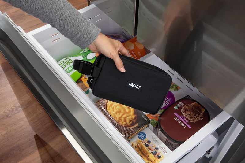 PackIt Freezable Dual Compartment Snack Box Black Insulated and Freezable with ECOFREEZE Technology Buckle Handle Zip Closure Reusable Collapsible Designed for Perishables and Dry Snacks - Image 2