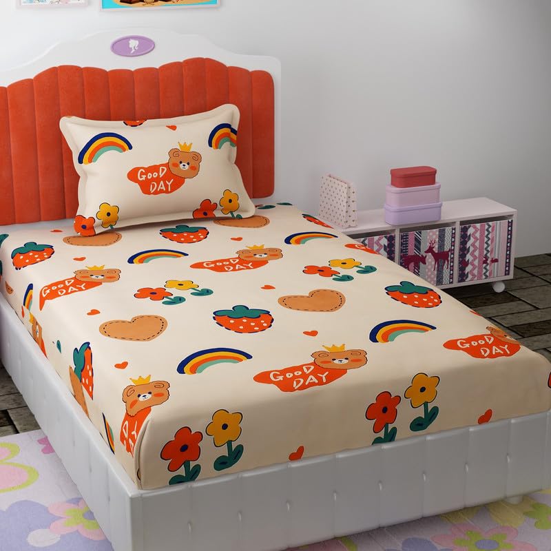 Florida Florida Giggles Kids Bedsheet for Single Size Bed with Pillow Covers and Made of Microfiber with Teddy Print - Image 1