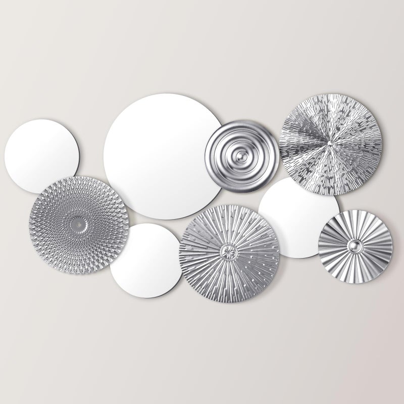 Blulu 9 Pcs Silver Mirror Wall Decor Metal Round Home Art Decor Decorative Modern Circle Mirror Wall Art Sculpture Hanging Decorations for Home Living Room Office - Image 1